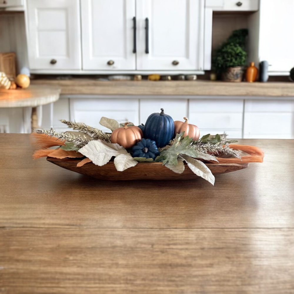 Fall Table Centerpiece Decor with Blue Pumpkins