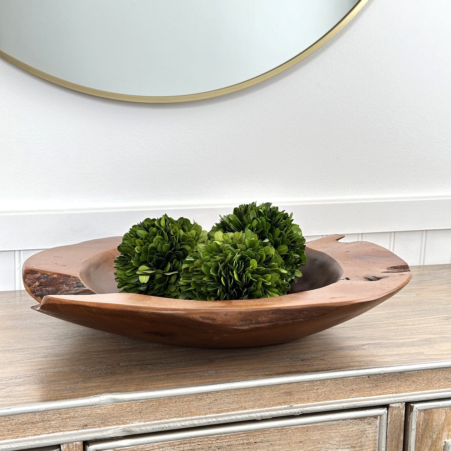 Teak Bowl With Boxwood Accents