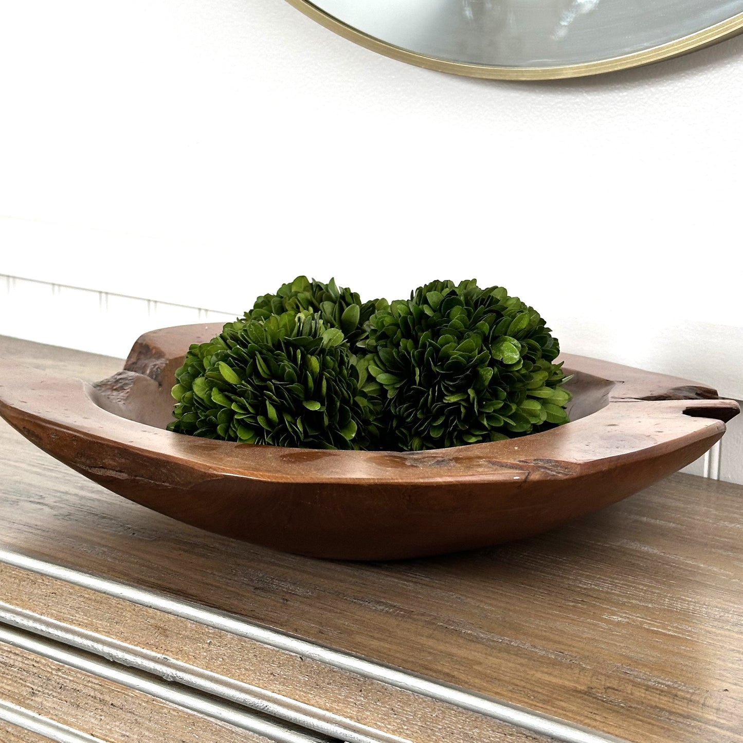 Teak Bowl With Boxwood Accents