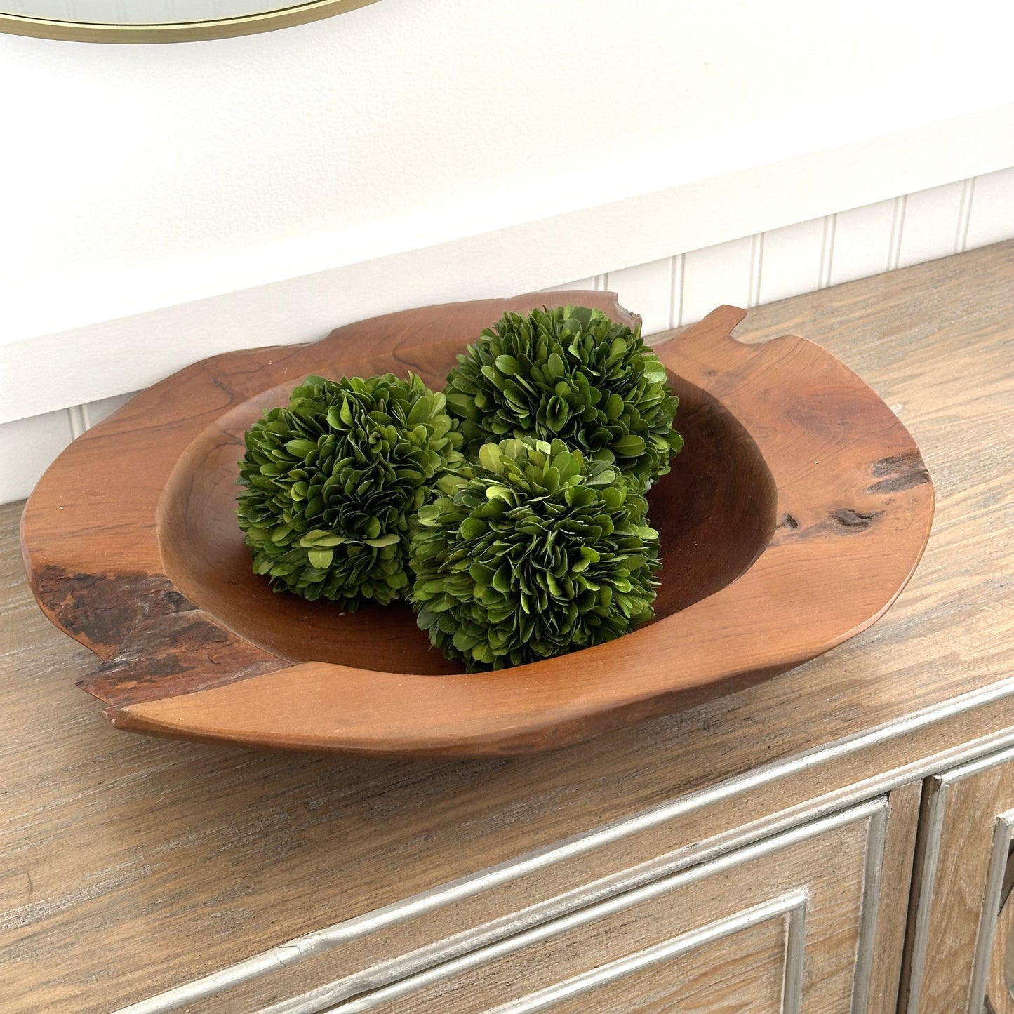 Teak Bowl With Boxwood Accents