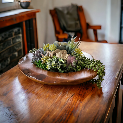 Succulent Arrangement in a Teak Bowl